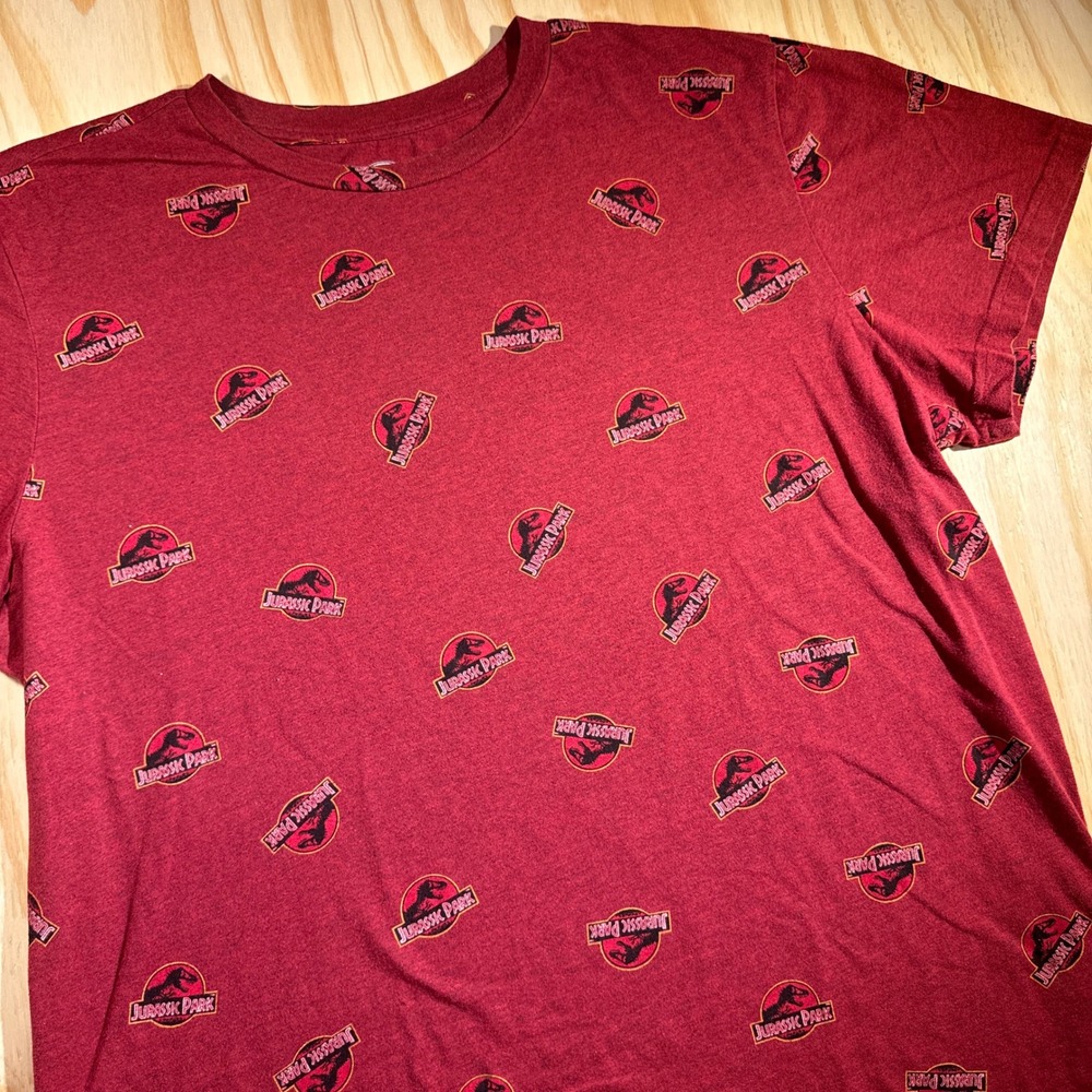 Jurassic World Mens 3XL Red All Over Print Logo Graphic T-Shirt Heathered Cotton